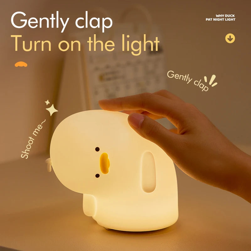 LED Night Lights Cute Duck Silicone Lamp USB Rechargeable Timing