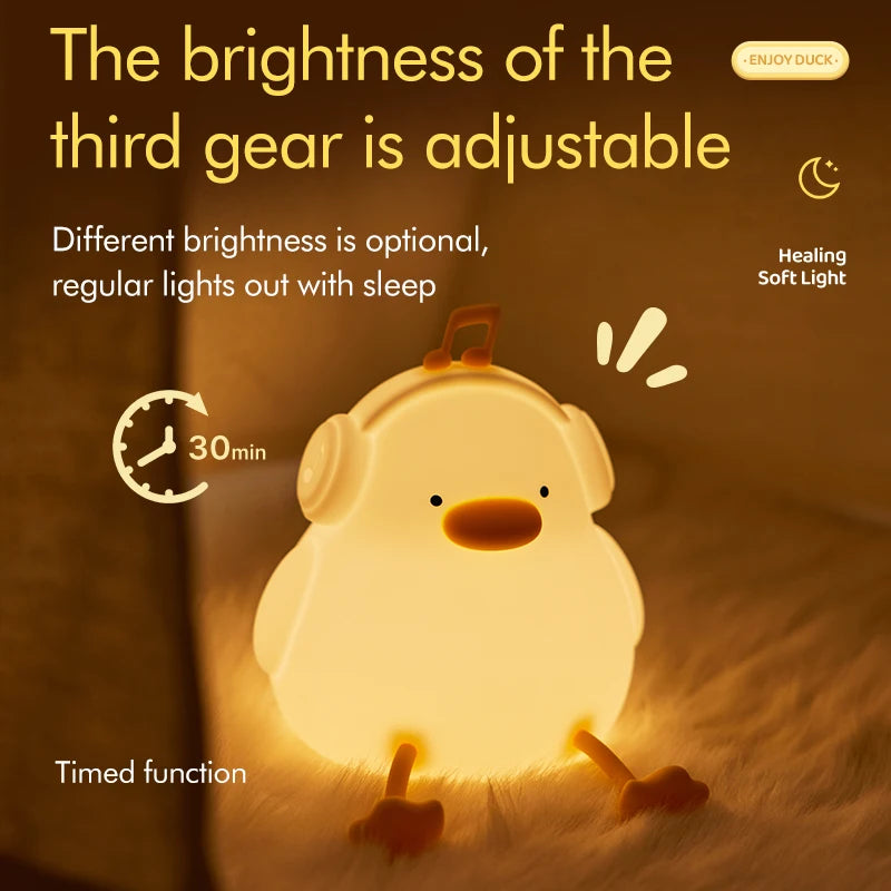 LED Night Lights Cute Duck Silicone Lamp USB Rechargeable Timing