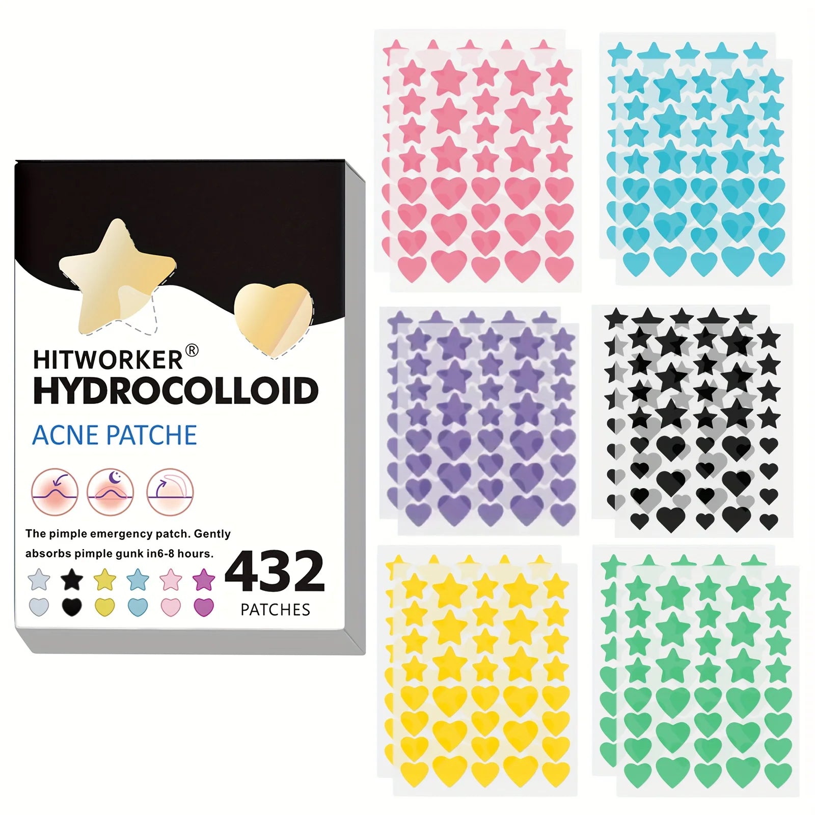 432 Colorful PE Pimple Patches Cute Star Shaped Pimple Cover Sticker