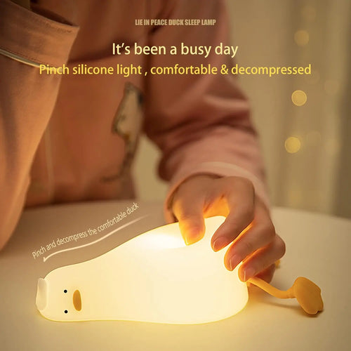 LED Night Lights Cute Duck Silicone Lamp USB Rechargeable Timing