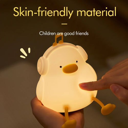 LED Night Lights Cute Duck Silicone Lamp USB Rechargeable Timing
