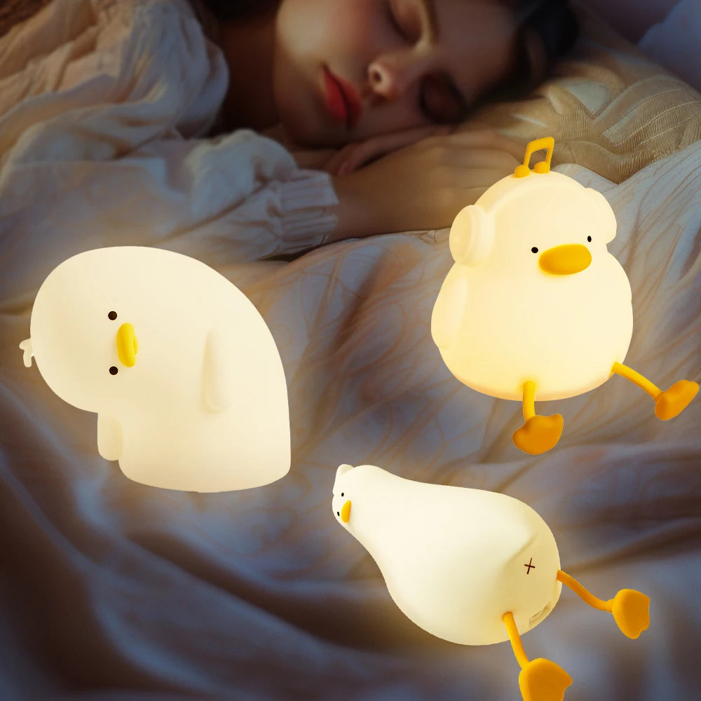 LED Night Lights Cute Duck Silicone Lamp USB Rechargeable Timing